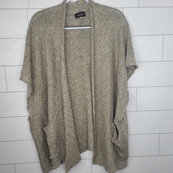 Eskandar Sweater Cardigan Sleeveless Brown Gray Linen O/S Lagenlook Art to Wear - Picture 4 of 11
